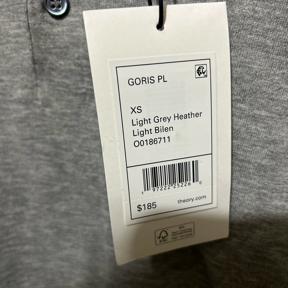 Theory Light Grey Heather Polo Shirt XS